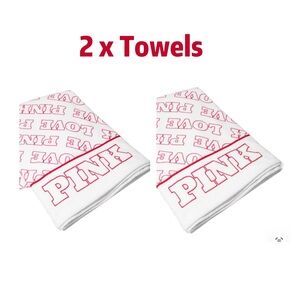 Victoria's Secret Love PINK White & Pink Logo Cotton Bath Beach Towels - 2 Pack